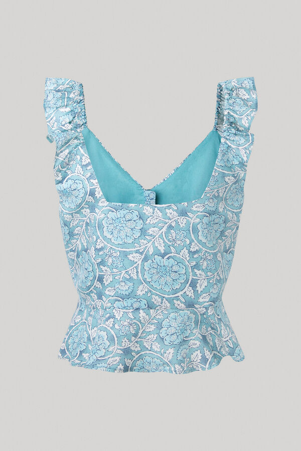 Springfield Printed linen top turquoise