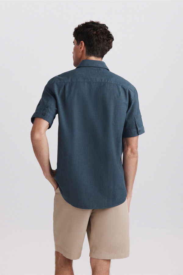 Springfield Short sleeve turn-up shirt blue
