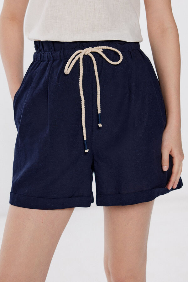 Springfield Linen shorts with elasticated waist navy