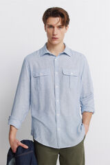 Springfield Linen viscose pockets T-shirt blue