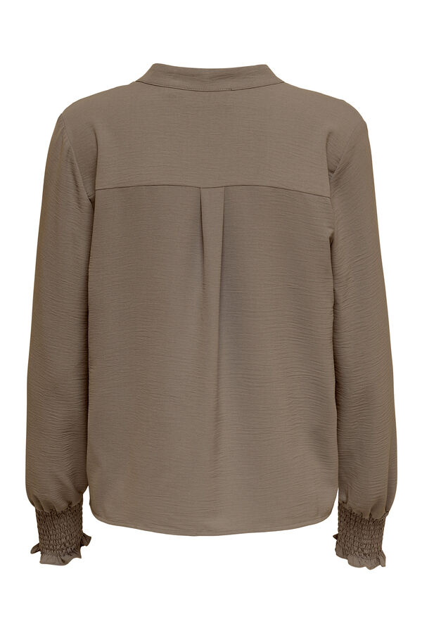 Only Blusa manga larga frunces marr&oacute;n