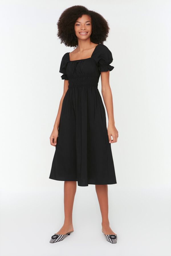 Trendyol Vestido midi com mangas bufantes preto