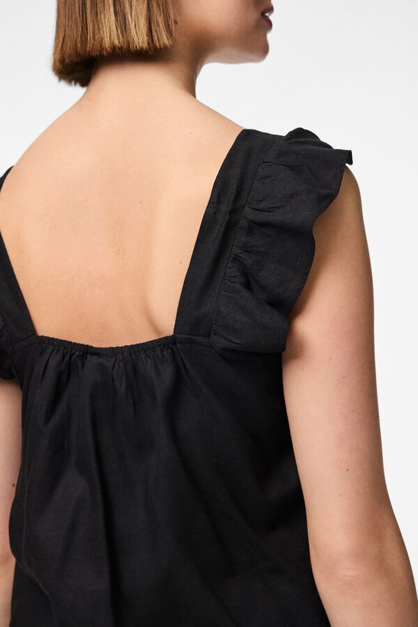 Pieces Top de lino de tirantes negro