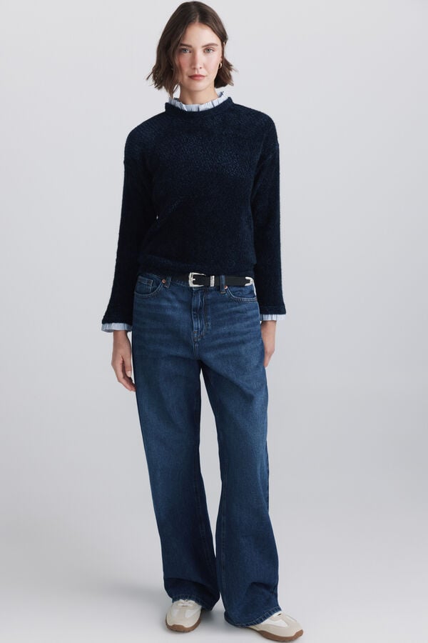 Springfield Cervantes neck fine knit jumper blue