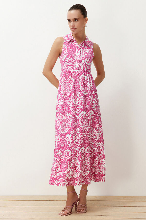 Trendyol Vestido largo cuello camisero blanco