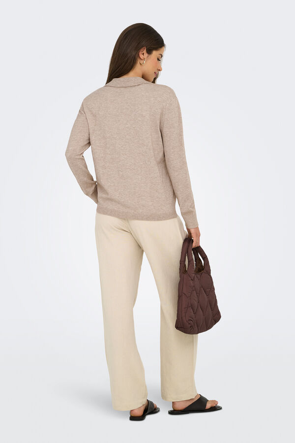 Only Polo de malha de manga comprida cru