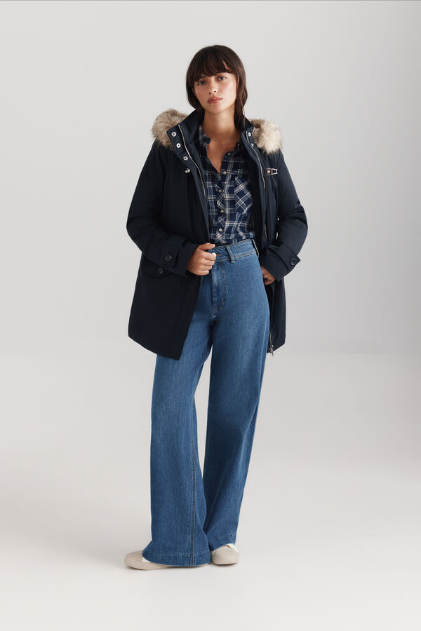 Springfield Parka with fur hood and buckle blue
