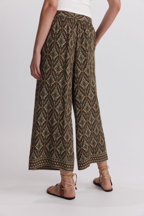 Springfield Printed fluid trousers with belt beige