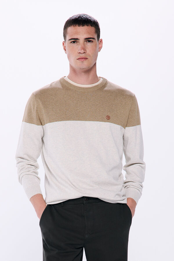 Springfield Basic color block sweater medium beige