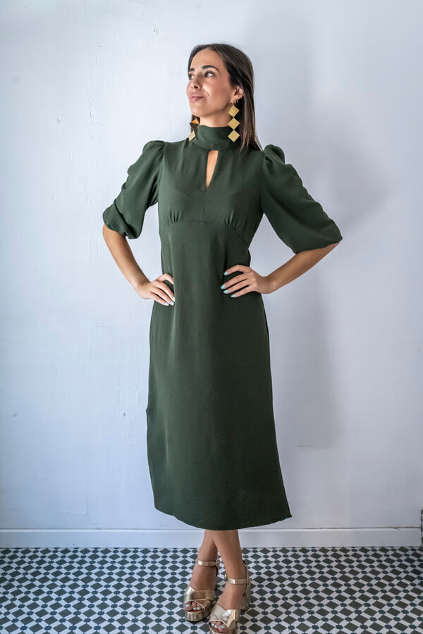 Cul Sac Vestido midi frunces kaki