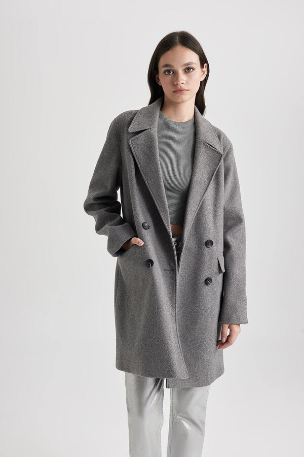 DeFacto Chaquet&oacute;n cruzado de lana gris