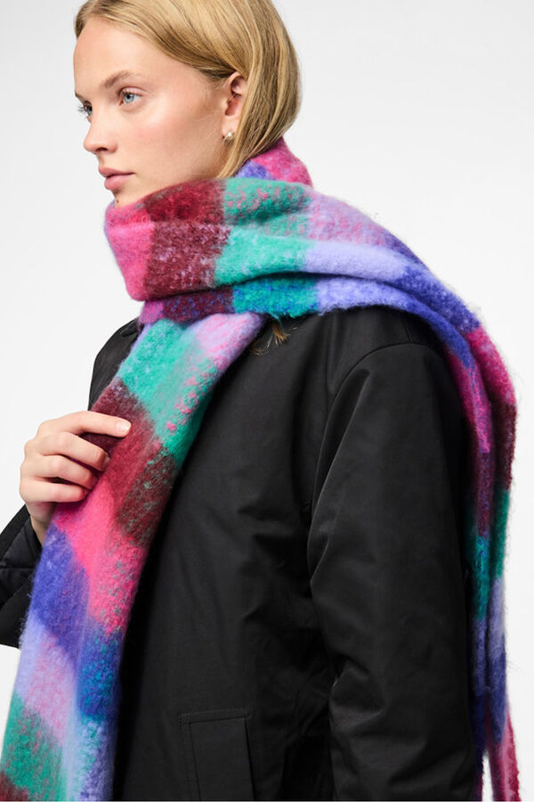 Pieces Cachecol longo xadrez macio com franjas azul