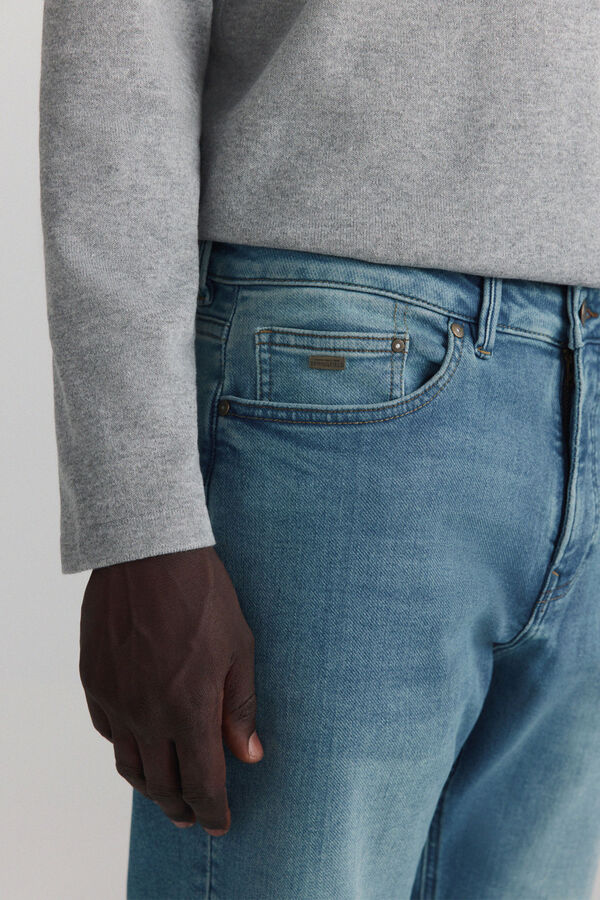 Springfield Mid-wash overdyed knit denim slim fit jeans blue
