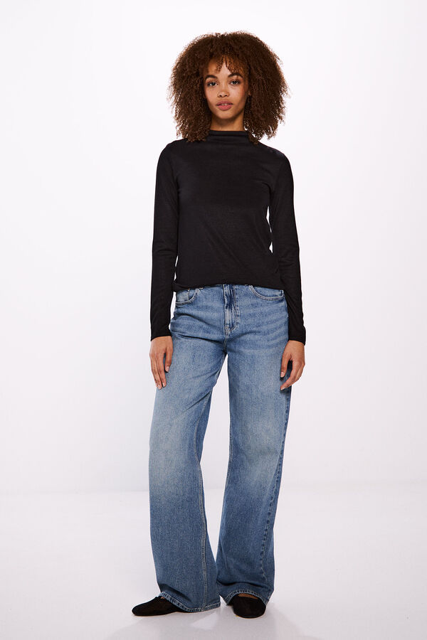 Springfield Camiseta cuello perkins tacto suave negro