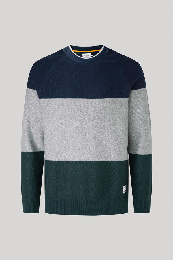 Springfield Colour block cotton jumper grey
