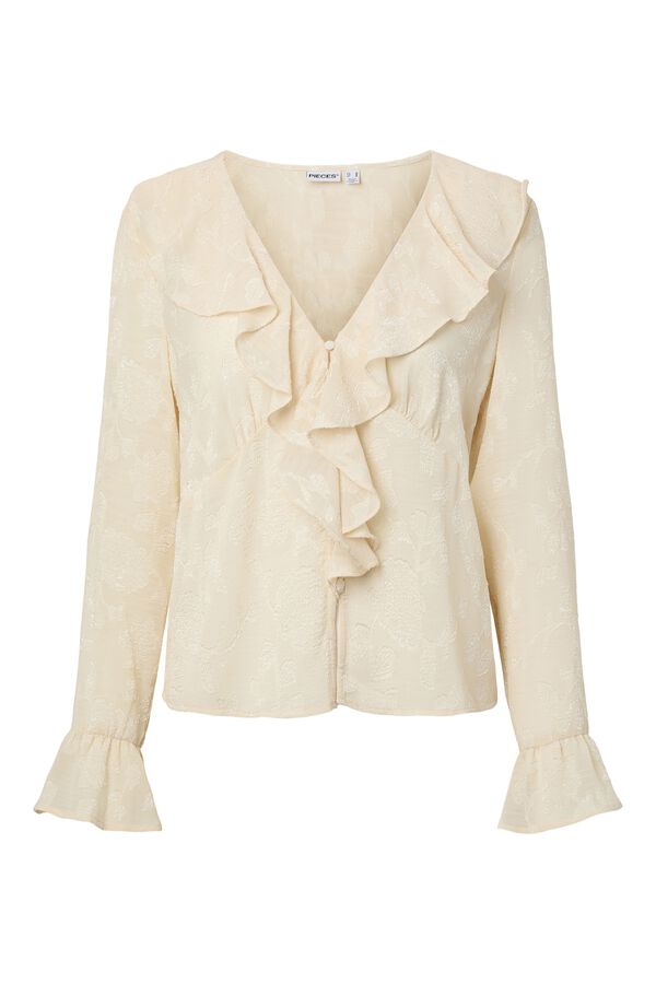 Pieces Ruffle 3/4 sleeve blouse beige
