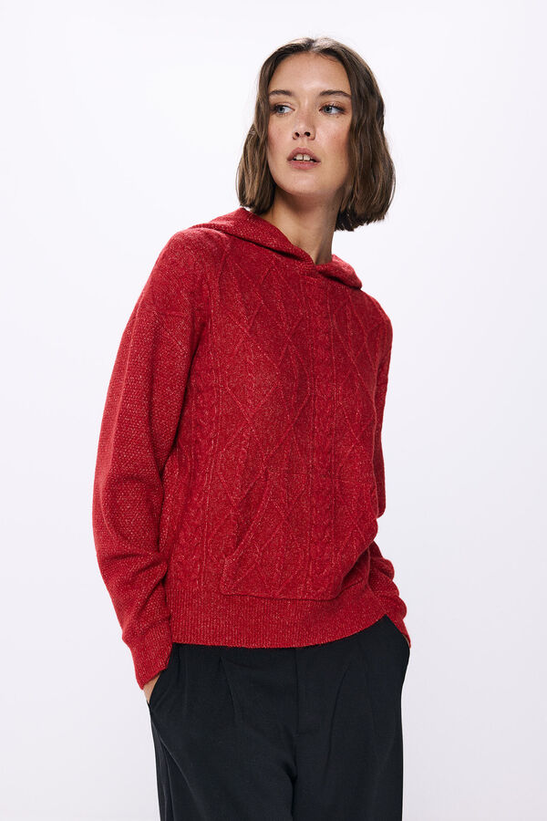 Springfield Jersey capucha punto cable knit rojo