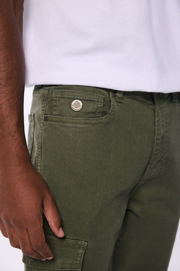 Springfield Slim fit washed cargo pants tamnokaki