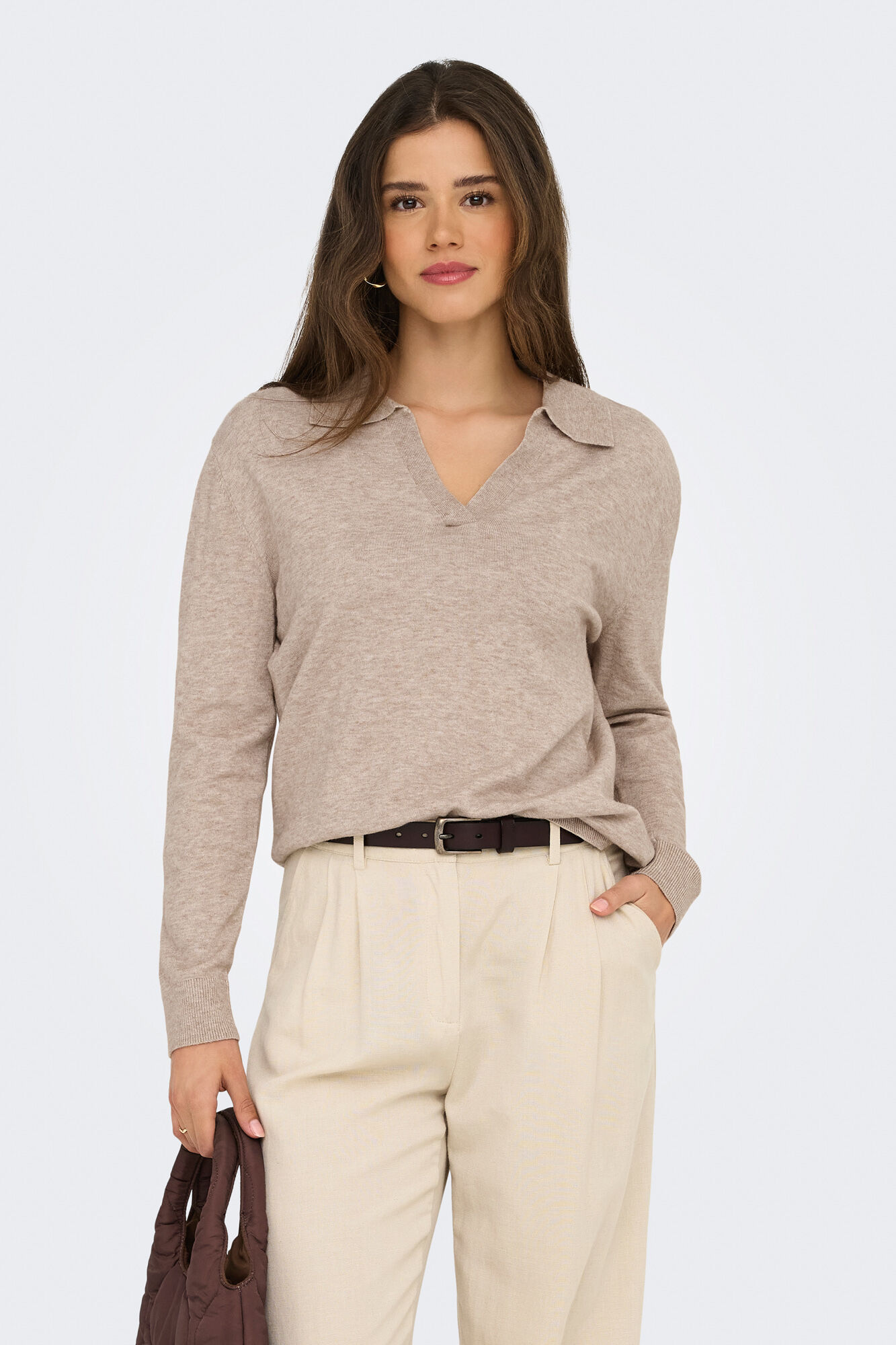 Only Polo de malha de manga comprida