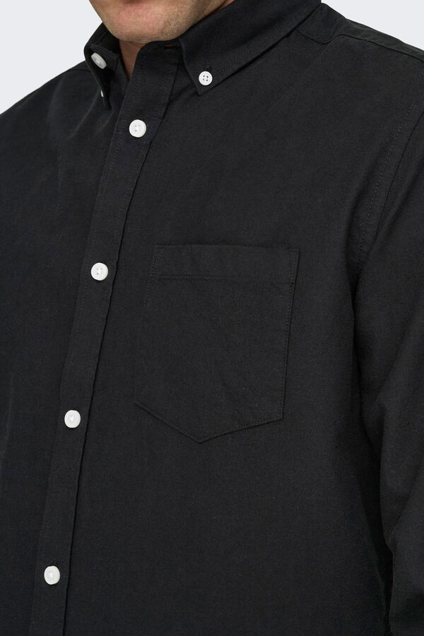 Springfield Camisa Oxford masculina de manga comprida preto