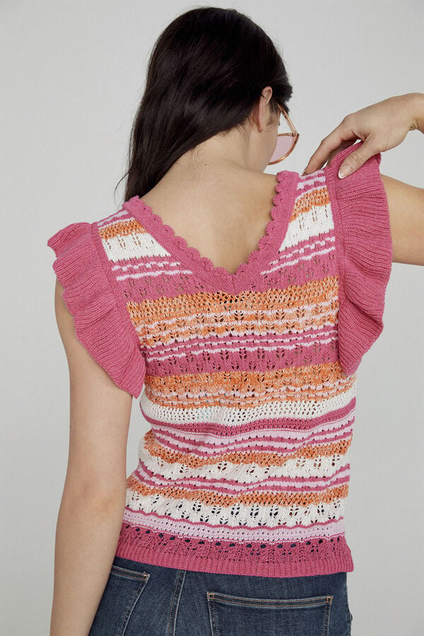 Springfield Jersey-knit top with ruffles pink