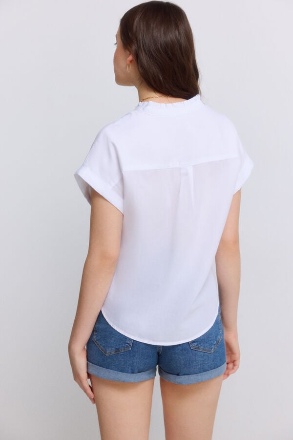 Springfield Mandarin collar ruffle blouse white