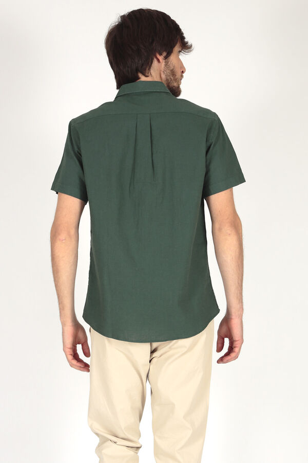 Springfield Camisa de linho de manga curta verde escuro