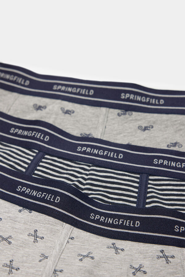 Springfield 3er-Pack Boxershorts Baumwolle Motorrad-Print silber