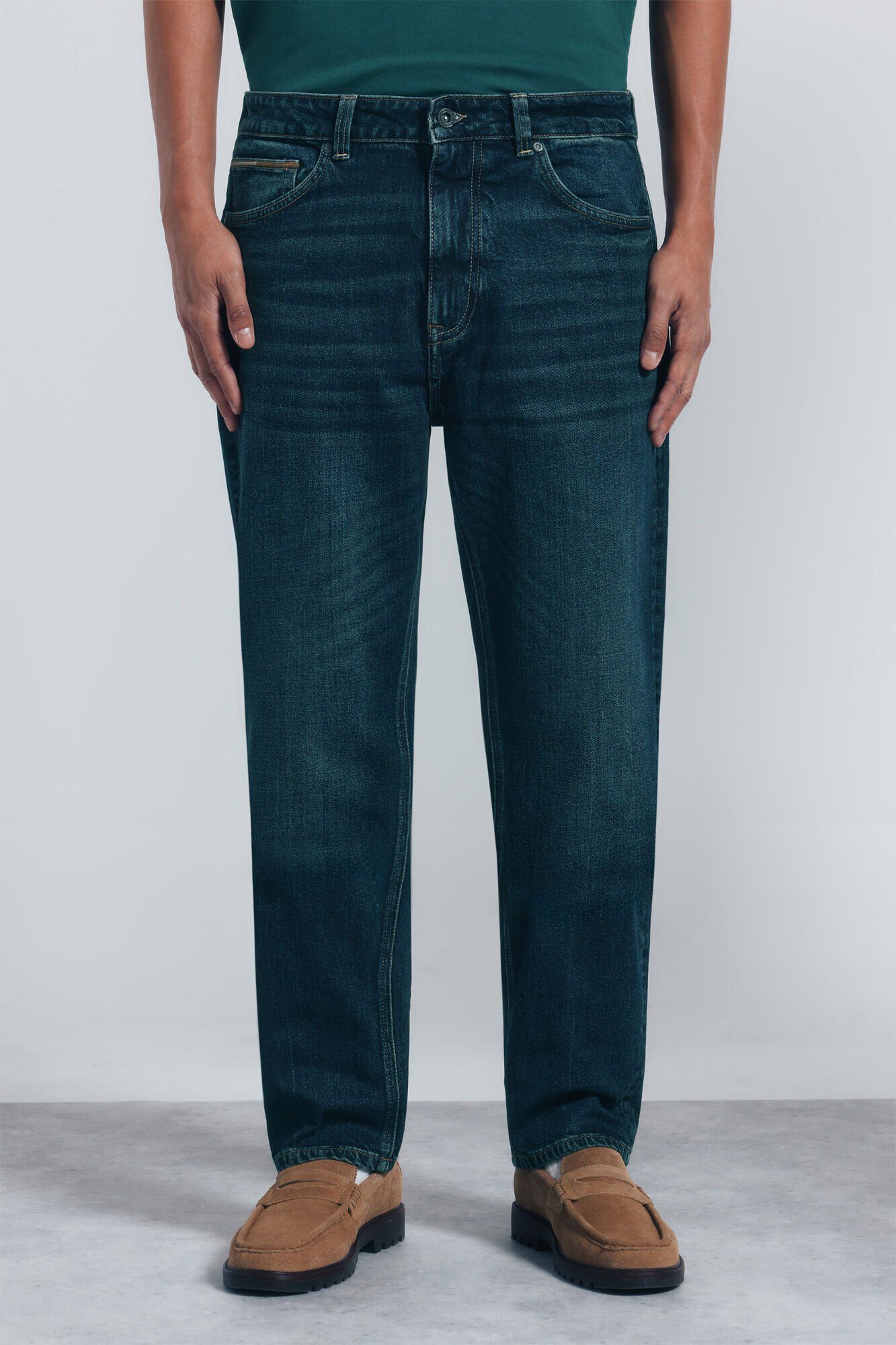 Springfield Regular fit dark wash jeans with frayed edges
