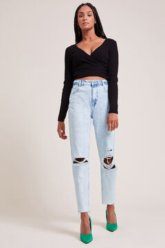 Springfield Ripped mom jeans steel blue