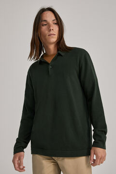Springfield Long-sleeved knit polo shirt dark green