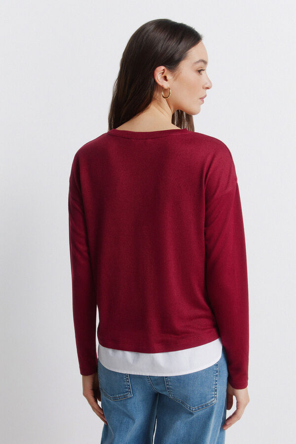 Springfield Camiseta combinada botones lateral burdeos