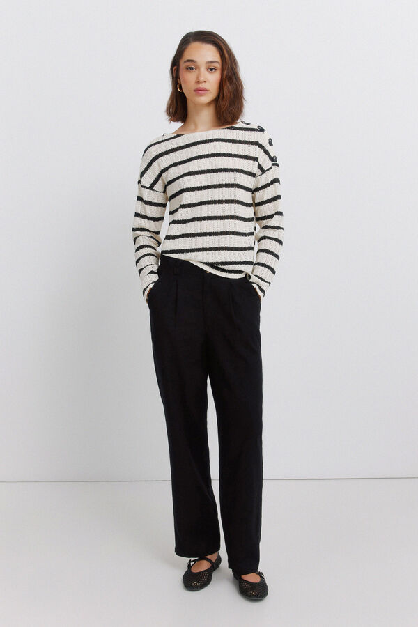 Springfield Striped shoulder buttons T-shirt bej