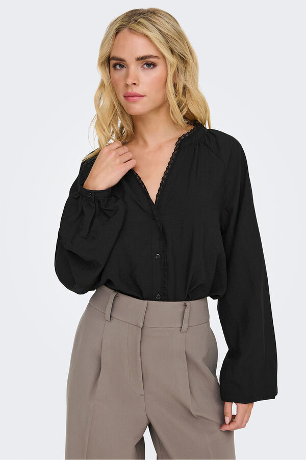 JDY Camisa manga larga bordada negro