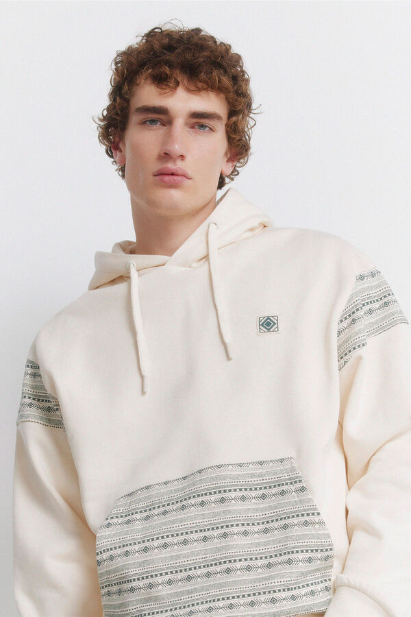 Springfield Sweat-shirt &agrave; capuche poche ethnique blanc