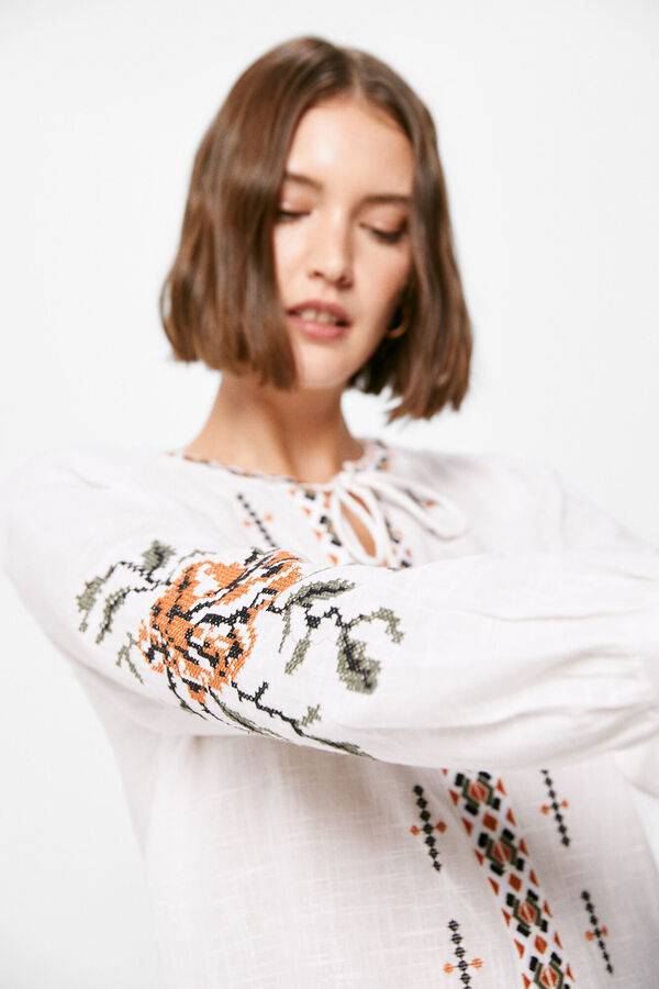 Springfield Ethnic embroidery blouse bež