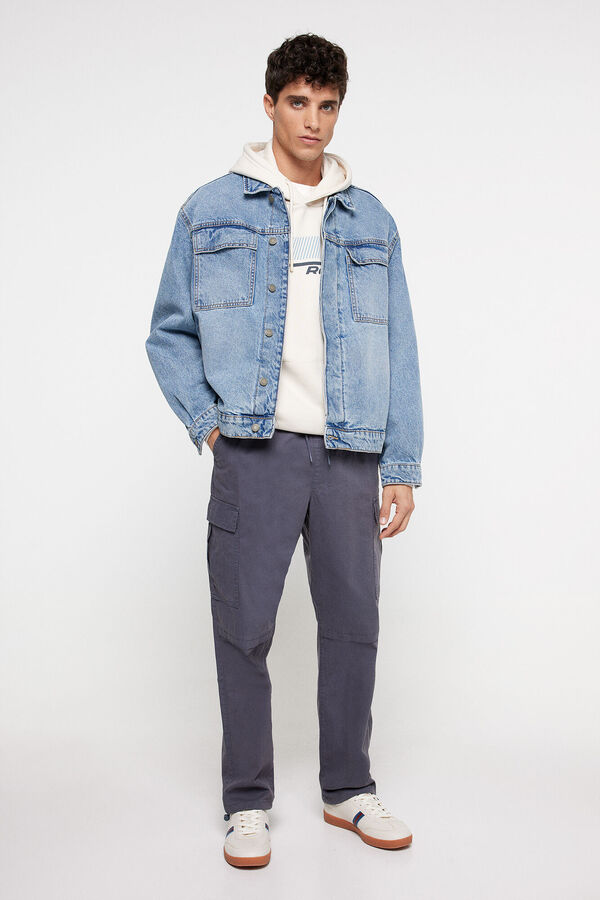 Springfield Blouson jean avec broderie dans le dos bleu acier