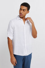 Springfield Linen viscose 3/4 sleeve shirt white