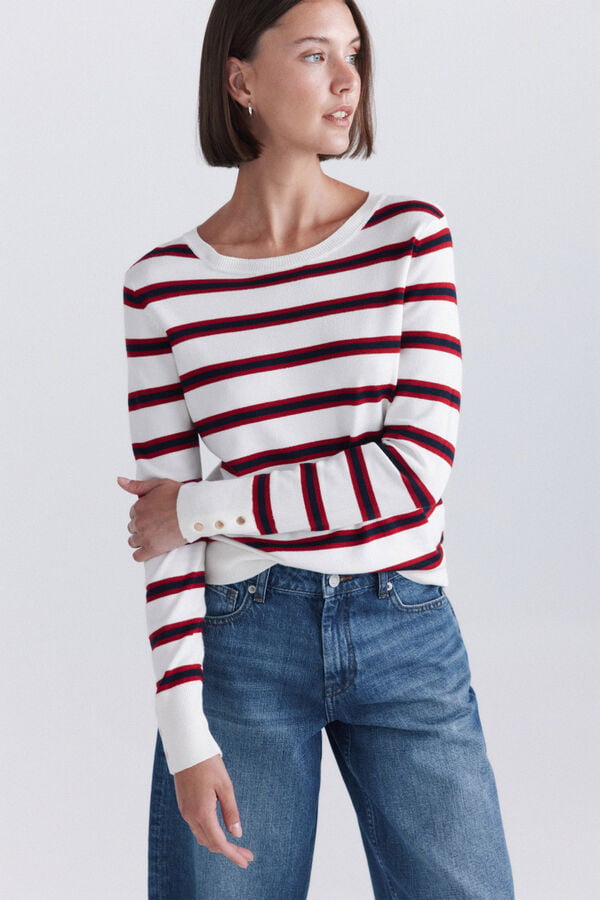 Springfield Basic fine knit buttoned jumper burgundy