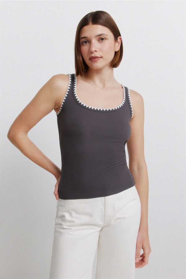 Springfield Embroidered racer back vest top grey