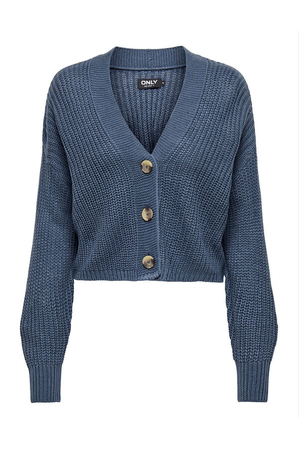 Only Casaco de malha fecho de bot&otilde;es azul