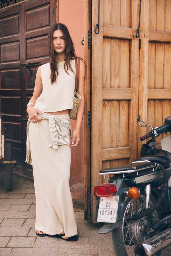Springfield Falda midi fluida al bies beige