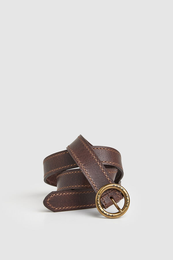 Leather belt with round buckle