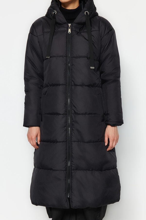 Trendyol Long hooded puffer coat black