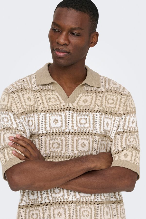 Only & Sons Polo de punto manga corta beige