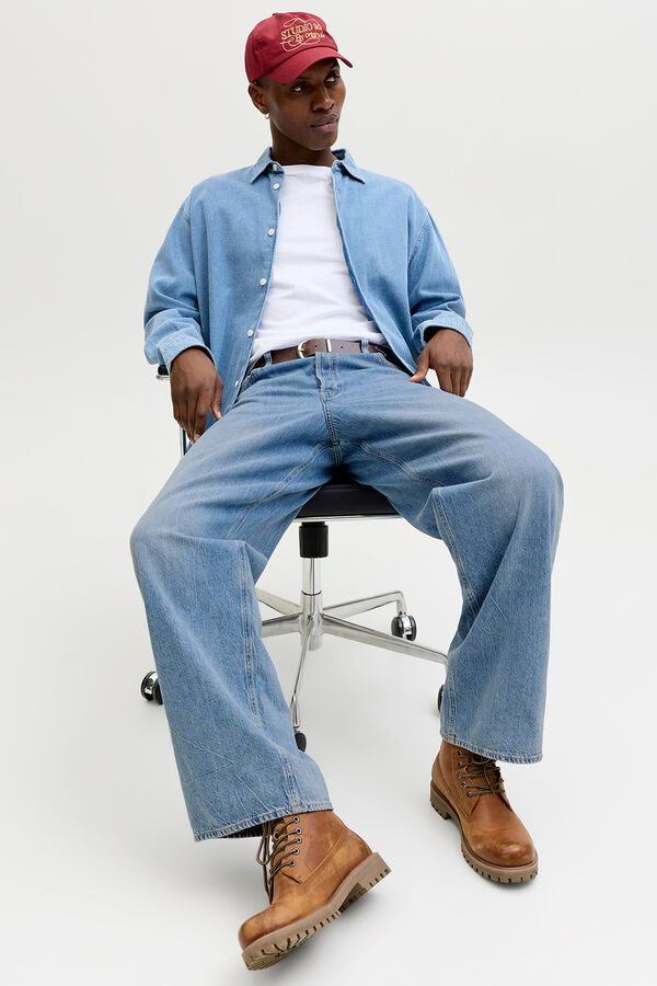 Jack & Jones Cotton wide leg mid-rise jeans bleu