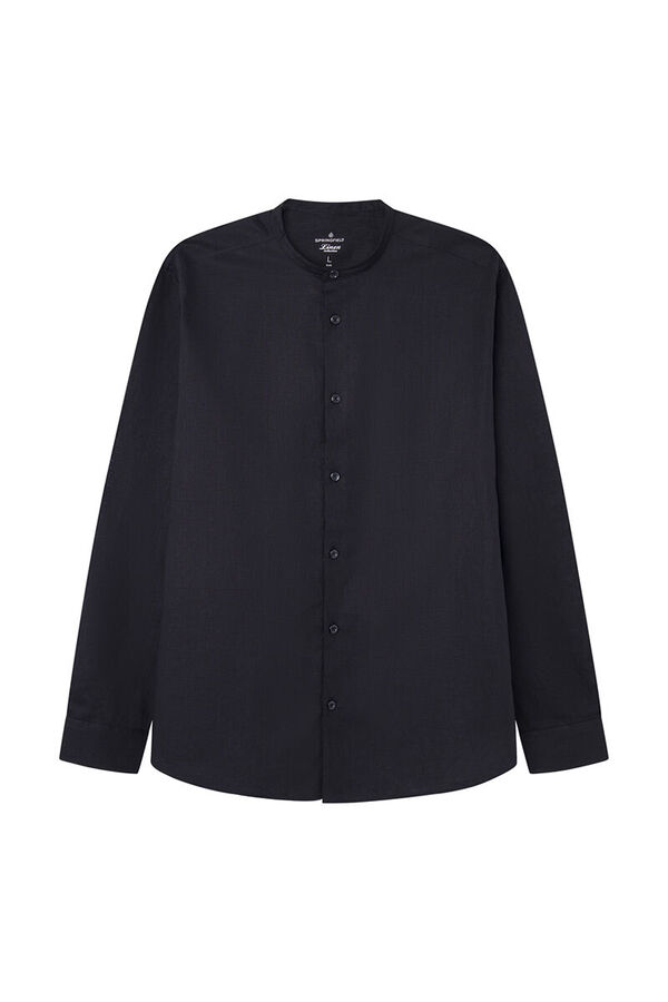 Springfield Linen shirt with Mandarin collar black