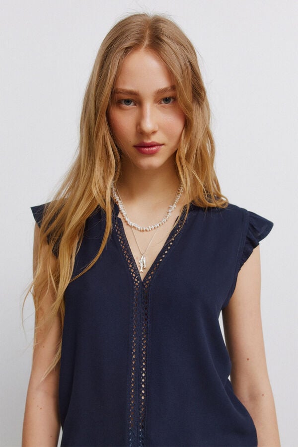 Springfield Majica sa karnerima i čipkom Plava