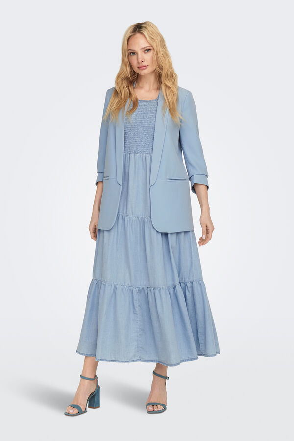 Only Blazer de manga a 3/4 com lapelas azul