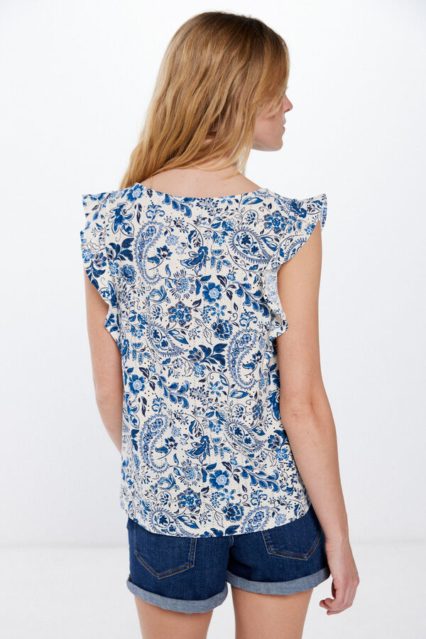 Springfield T-Shirt Blumenprint Blau tan